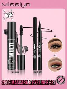 MISSLYN - 睫毛膏和眼线笔两件套，多功能丰盈睫毛膏，打造纤长卷翘的根根分明睫毛，惊艳黑色！精准持久液体眼线笔，易用液体笔，流畅不卡顿，缎光妆效 - #1+#1 - 查看 1