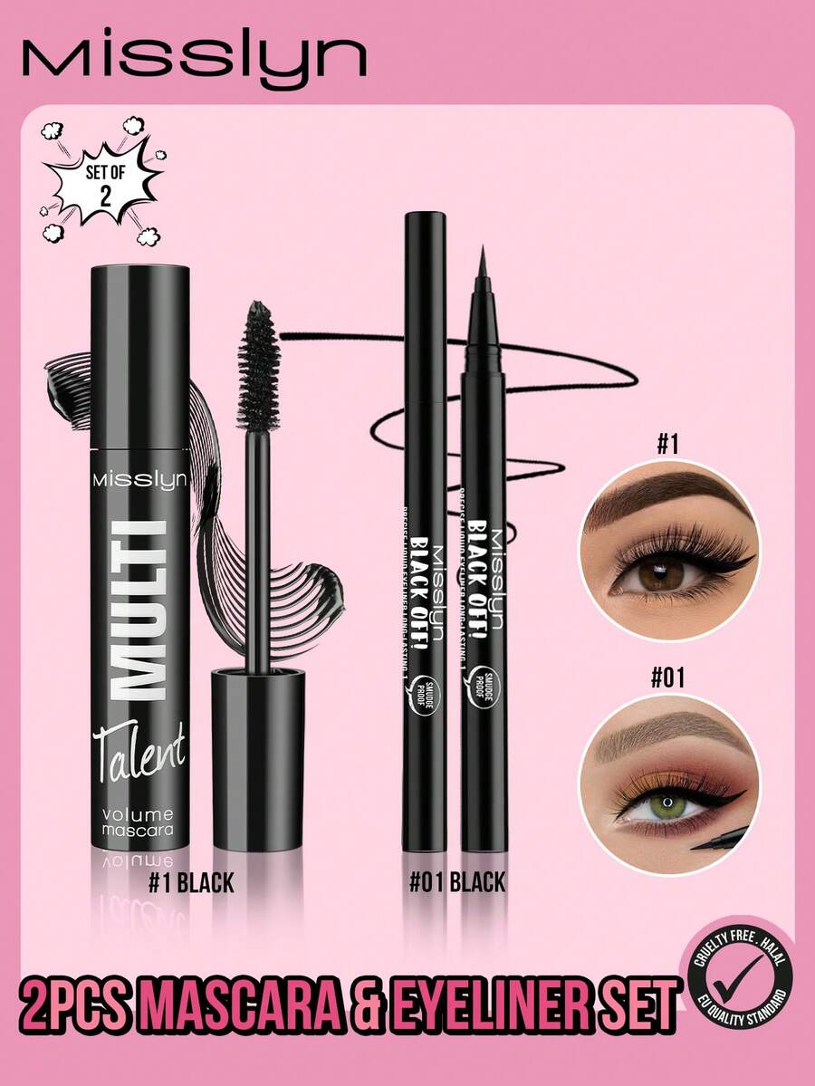 MISSLYN - 睫毛膏和眼线笔两件套，多功能丰盈睫毛膏，打造纤长卷翘的根根分明睫毛，惊艳黑色！精准持久液体眼线笔，易用液体笔，流畅不卡顿，缎光妆效 - #1+#1 - 查看 1