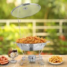 Chafing Dish Edelstahl Warmhaltebehälter 6L Speisewärmer, Wärmebehälter Rechaud Chafing Dishes Speisenwärmer für Catering Buffet und Party - Silber - Übersicht 9