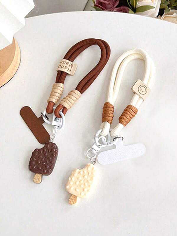 1pc Pink Watermelon Ice Cream Decoration Keychain Phone Lanyard Wrist Strap Camera Key Chain, Universal Thick Anti-Drop Phone Lanyard, Cute Ice Cream Pendant, Braided Rope Clip For Women