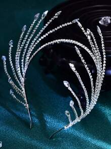 1 件银色新娘头带水钻链头饰，手工发饰，适合婚礼、派对、摄影 - 銀色 - 查看 7