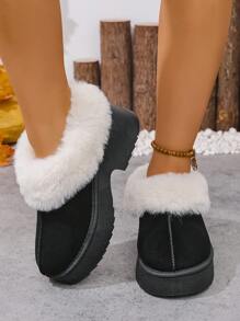 Bottes courtes en fourrure marron, design avec semelle épaisse et bordure de fourrure dégradée, talon plateforme épais, antidérapant, convient pour l'automne/l'hiver
