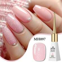 Mtssii 1 Bottle 10ml Jelly Nude Pink Glitter Rubber Base Coat Nail Polish, UV LED Nail Gel, Alcohol-Free, Smooth & Glossy, DIY Home & Salon Manicure Supplies - 粉色 - 查看 1