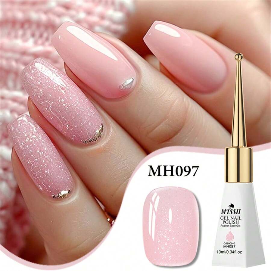 Mtssii 1 Bottle 10ml Jelly Nude Pink Glitter Rubber Base Coat Nail Polish, UV LED Nail Gel, Alcohol-Free, Smooth & Glossy, DIY Home & Salon Manicure Supplies - 粉色 - 查看 1