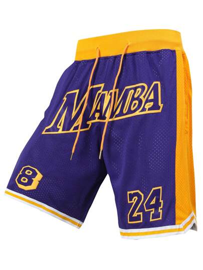 Atonmore Men's Retro Mesh Embroidered Zipper Pocket Basketball Shorts, Purple, 8/24
