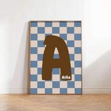 1pc, Custom Initials Printing, Personalized Plaid Poster, Baby Boy Room Decor, Baby Boy Gifts, Kids Room Wall Art, Wall Art Prints, Bedroom Decor, Unframed - Multicolor - View 12