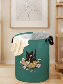 1 pieza Cesta de almacenamiento redonda plegable con asas, diseño de patrón de animal encantador, canasta de gran capacidad y multiusos para organizar la guardería, pañales de bebé, ropa, juguetes y accesorios