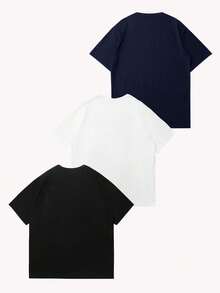 3pcs Men Casual Street Fashion Slogan Print Round Neck Short Sleeve T-Shirts - Multicolor - View 5