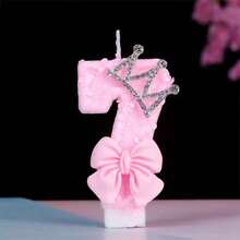 1pc Number 0-9 Digit Birthday Candles, Pink Bow With Crown With Glitter Sequins, Suitable For Birthday Party Cake Decoration, Suitable For Anniversary Parties,Suitable Wedding Anniversary , Suitable For Cute Pet Theme Cake Decoration Candles, Cake Decoration Pure Handmade DIY,Preferred Gift - Pink - View 5