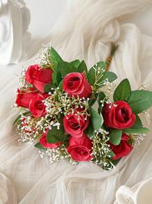 1/5/10 buc trandafiri albi artificiali cu frunze, flori artificiale pentru buchete de nuntă, mireasă și domnișoare de onoare, flori de trandafiri de mătase pentru decorarea casei