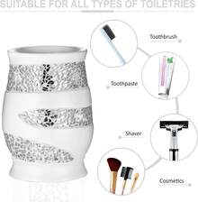 Luxury Bathroom Accessories Set, 4pc Sinatra  Soap Dispenser, Tumbler, Toothbrush Holder & Soap Dish, Modern Classic  Glass White Design - Sinatra White - View 5