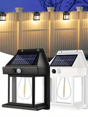 2 Packs Solar LED Wall Lights, 3 Modes With Motion Sensor, Outdoor Villa Garden Patio Lighting Decor, Plastic, Key Control, 36V Solar Powered, No Battery, Industrial Commercial Lighting