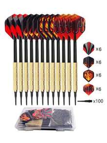 12 支软尖飞镖，电子飞镖，24 种可更换火焰飞行图案和 100 种额外提示，铜氨纤维材质，成人飞镖，适合 14 岁及以上人士 - 彩色 - 查看 4
