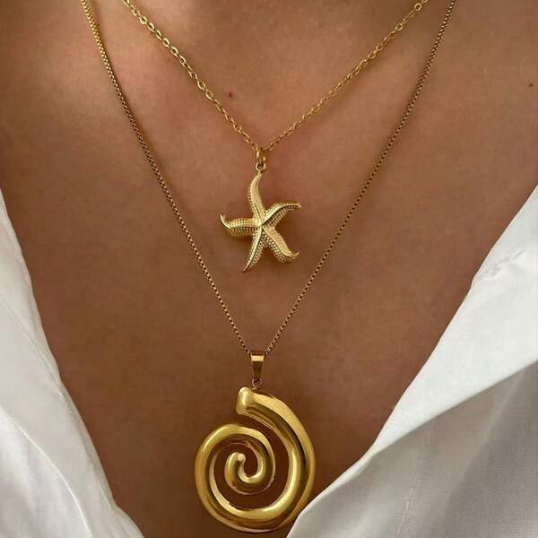 1 pièce Nouveau collier polyvalent de luxe pour femmes en or 18 carats avec une spirale en forme d'étoile de mer étanche