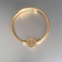Pulseira Bracelete Luxo São Bento Ajustável Dourada Cabo de Aço Inoxidável 316L - Dourado - Visão 6
