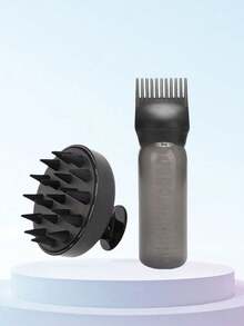 3件套/2件套护发套装，包含喷雾瓶（200毫升/300毫升）、发根涂抹瓶、染发油涂抹瓶 - 染发瓶和头皮按摩刷，可清洁头皮并按摩头部，缓解压力，促进头发生长，男女通用沐浴刷 - 让您的洗发日更轻松快捷，在家即可享受沙龙级美发体验 - 白色+粉紅色 - 查看 8