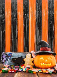 1件/2件万圣节派对塑料浴帘背景，万圣节主题黑橙撞色流苏花环，万圣节家居装饰，万圣节房间装饰，万圣节背景装饰，门窗装饰，万圣节礼物，万圣节服装派对装饰，黑橙元素装饰，营造节日氛围，万圣节派对礼品