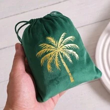 1/5/10pcs White Green Palm Tree Pattern Hot Stamping Velvet Gift Bag,For Celebration Saudi Arabia National Day Party Candy Package Gift Bag