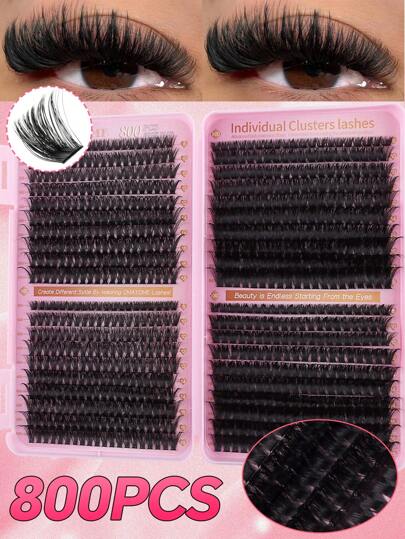 800PCS Cluster D Curl Lash High Capacity DIY Eyelash Extensions Book Suit For Beginner, Long Lasting Individual Lashes Mixed Style Lash Clusters Extensions DIY Cluster Lash At Home Makeup Beauty Fake Lash Extensions For Enlarge Your Eyes, DIY At Home, Large Capacity Eyelashes Book, Suit For Cosplay, Wedding, Nigh Party, Stage Makeup Beauty (10D20D30D40D/50D60D80D100D)