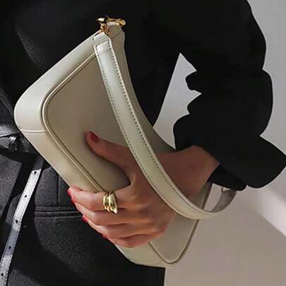 1 pezzo Borsa a spalla da donna minimalista tinta unita, borsa a tracolla; Borsa a mano in pelle PU di moda; Borsa a spalla piccola per lo shopping e