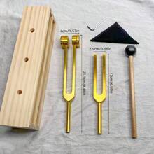 2pcs/Set Gold Tone Professional Sound Therapy Tuning Forks - 128Hz, 512Hz, 432Hz, 256Hz, For Yoga & Meditation With Weight, Includes Stand
