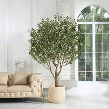 Olive Tree Artificial 8FT Tall - UV Resistant Faux Olive Trees With Strong Trunk For Indoor & Outdoor - Large Potted Silk Fake Plant For Indoor Home Living Room Office Patio Decor - màu xanh lá - Xem 6