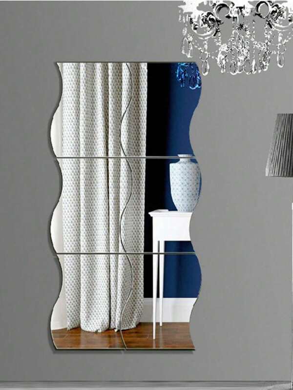 6 Simple Wave Acrylic Mirror Stickers, Size 4.72 Inches * 3.54 Inches For Wall Decoration They Are Self-Adhesive Mirror Stickers, Combined DIY Mirror Wall Stickers 3D Three-Dimensional Home Decoration Creative Self-Adhesive Trays, Suitable For Decorating The Center Of The Table Or Weddings