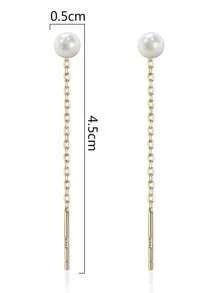 2pcs Fashionable Minimalist Pearl Ear Chain Earrings