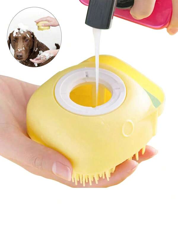 1pc Pet Shampoo Brush And Bath Brush, Silicone Massage Rubber Bath Comb With Shampoo Storage Device, Suitable For Dog And Cat Grooming Tools, Scrubbing And Bathing Cleaning Tools