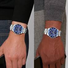 BIDEN Men's Wrist Watch, Men's Business Watch, Men's Sports Chronograph, Quartz Watch With Calendar & Luminous Function, Stainless Steel Strap Waterproof Men's Wrist Watch, Comes With Watch Link Remover And Watch Box - Silver - View 5