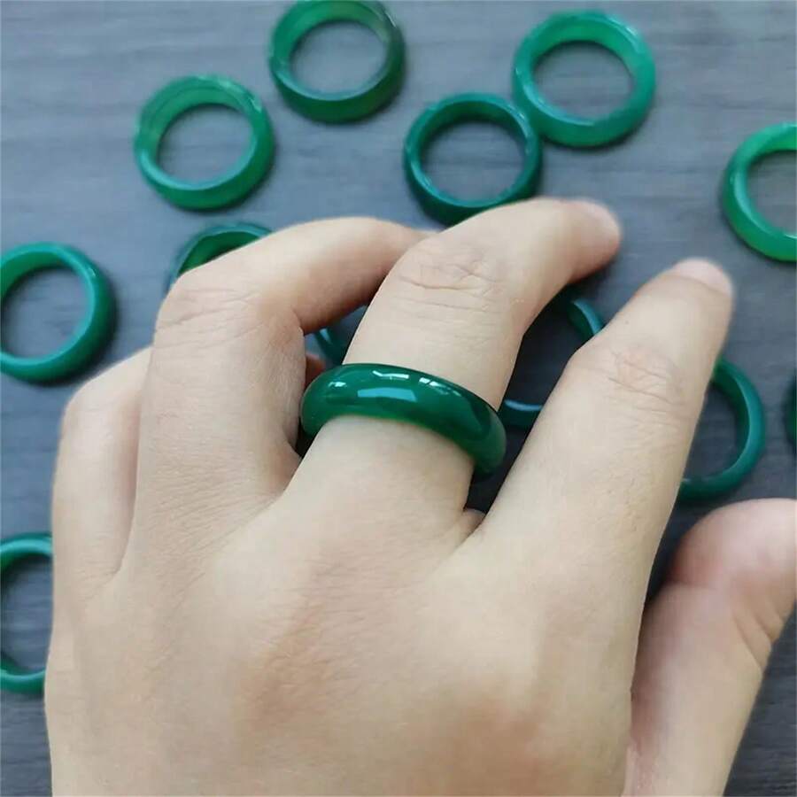 5/10/20 件绿玛瑙戒指 - 光滑天然宝石可叠戴戒指，适合女士和女孩，尺码 6-8，优雅复古珠宝礼物，适合生日、毕业典礼、圣诞节、日常佩戴 | 简约戒指设计，珠宝戒指