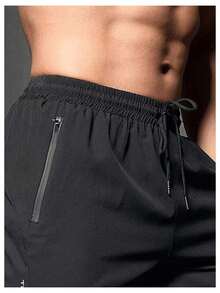 Shorts Atléticos Masculinos de Secagem Rápida com Bolsos com Zíper, Calções De Praia De Secagem Rápida,Atividades Ao Ar Livre No Verão, Treino Na Academia, e Relaxamento Em Casa - Preto - Visão 9