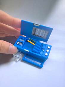 1pc Mini Multi-Function Pencil Box, Stationery Case, Ruler, Color Pens, Miniature Prop, Dollhouse Decoration, Photography Prop