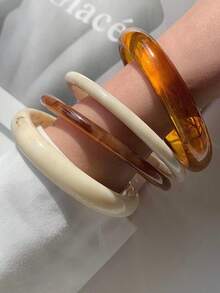 4pcs/Set Elegant Retro Bracelets - Fashionable Minimalist Design, Suitable For Casual Wear, Women's Fashion Jewelry, Made Of Acrylic Material, No Electroplating Or Inlaying, Suitable For Daily Use And Parties All Season - Brown - View 5