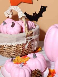 7pcs/4pcs/3pcs/1pc Artificial Pumpkins, Pumpkin Decorations, Halloween Fall Autumn Decor, Assorted Faux Rustic Decorative Pumpkins Pumpkins Foam Pumpkins,Fake Pumpkin, For Thanksgiving Table Centerpiece Mantle Kitchen Wedding Friends Giving Party Home Decor Best Gifts Birthday Fall Decor - Pink - View 4