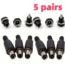 5pcs DC Power Plug Male & Female Socket Nut Panel Mount, DC Power Adapter Connector
