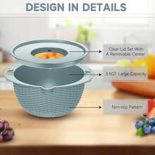 4-1 Strainer Bowl With Lid Set - Strainers And Colanders - Colanders For Kitchen - Food Strainer With Graters & Spoons - Fruit Washing Bowl With Colander Pasta Rice Strainer For Veggie Wash - Blue - Blue and White - View 9