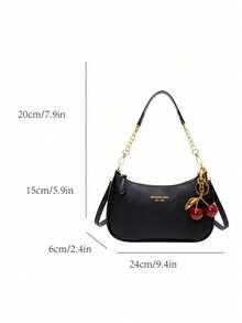 New Fashion Classic Versatile PU Waterproof Fabric M Letter Pattern Shoulder Bag, Printed Design Metal Chain Decoration Design French Baguette Bag, Women's Shoulder Bag Suitable For Shopping. Commuting, Travel Use. - 黑色 - 查看 6