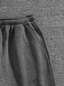 1pc Tween Boys Solid Color Casual Outdoor Exercise Sport Simple Style Knee Length Shorts - Dark Grey - View 5