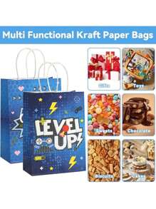 12/24pcs, Game Party Bag, Game Paper Party Bag With Controller, Reusable Game Party Gift Bag Set, Game Player Party Bag With 4 Patterns, Can Be Used For Gifts, Giveaways, Parties, Candy Bags (15 * 8 * 21 Cm)
