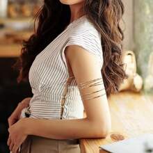 6pcs/Set Geometric Metal Punk Style Hollow Cross Layer Exaggerated Bangle Bracelets For Women
