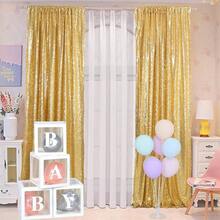 Gold Sequin Backdrop Curtains 2 Panels 2x8FT Glitter Gold Photo Backdrop Party Wedding Baby Shower Curtain Sparkle Photography Background - Gold - View 1