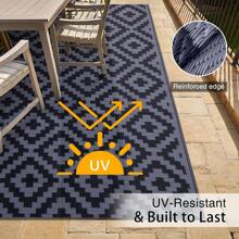 Tappeto da esterno da 8ft x 10ft, impermeabile, reversibile, tappeto da esterno in plastica intrecciata, tappeto da esterno con motivo geometrico adatto per roulotte, sito di campeggio, picnic, roulotte, cortile, patio, balcone, spiaggia (nero e grigio)