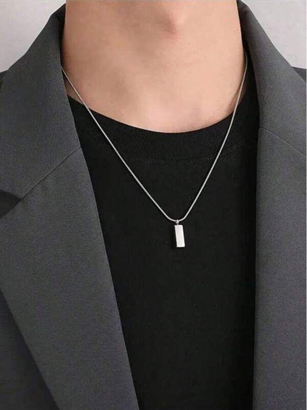 1 pieza Collar de cadena de hueso de serpiente de acero inoxidable, collar con colgante cuadrado de acero de titanio plateado, cadena de suéter clavicular geométrica unisex.