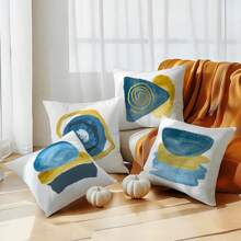 4 piezas Fundas de cojín abstractas en colores azul y dorado, tela de terciopelo suave, impresión unilateral de 45*45cm, adecuado para sala de estar, dormitorio, sofá, decoración del hogar, fundas de cojín, regalo