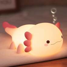 Cute Axolotl Night Light - Touch-Activated USB Rechargeable LED Lamp With Timer, Soft Silicone Pink Salamander Bedside Decor For Nursery, Birthday, Christmas Gifts, Christmas Decor