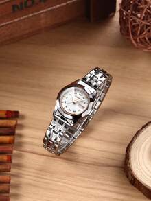 1 件女士休闲日历显示时尚石英腕表，适合日常佩戴 - 白色 - 查看 1