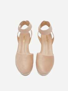 Women's Elastic Ankle Strap Espadrilles Wedge Sandals - Apricot - View 9