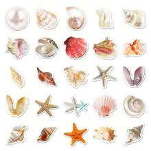 50pcs Shellfish Ocean Style Stickers For Junk Journal Laptop Water Cup Refrigerator Book Luggage Table Helmet Skateboard Guitar Scrapbook DIY Boxes Packing Label Party Sticker - Apricot - View 4