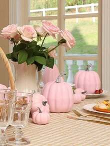7pcs/4pcs/3pcs/1pc Artificial Pumpkins, Pumpkin Decorations, Halloween Fall Autumn Decor, Assorted Faux Rustic Decorative Pumpkins Pumpkins Foam Pumpkins,Fake Pumpkin, For Thanksgiving Table Centerpiece Mantle Kitchen Wedding Friends Giving Party Home Decor Best Gifts Birthday Fall Decor - Pink - View 3